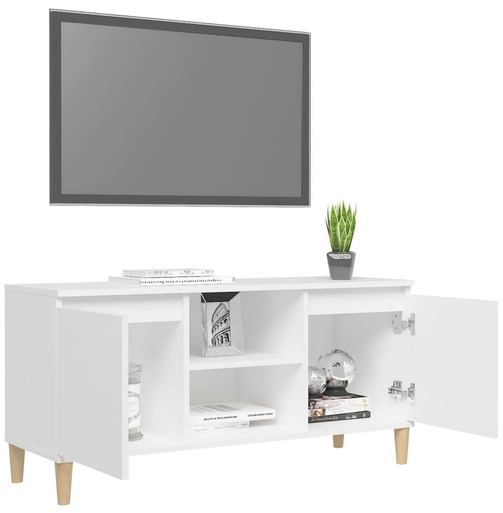 Móvel de TV c/ pernas de madeira maciça 103,5x35x50 cm branco