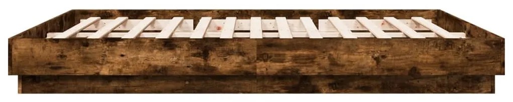 Estrutura de cama com luzes LED 200x200 cm carvalho fumado