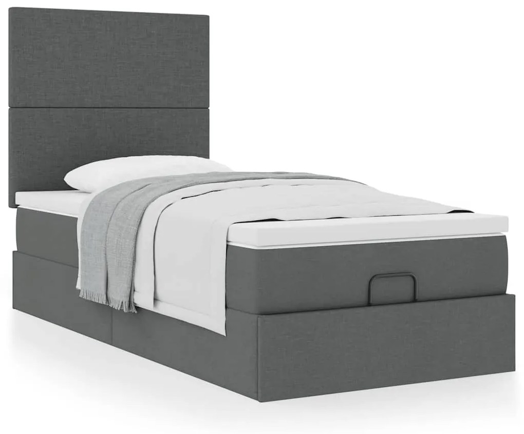 Estrutura cama otomana colchão 90x190 cm tecido cinzento escuro