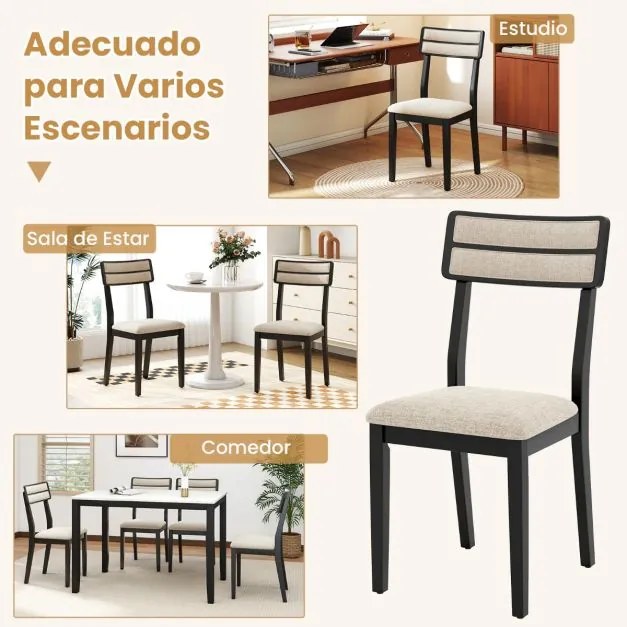 Conjunto de 2 cadeiras de jantar com assento almofadado (MESA NÃO INCLUÍDA), encosto alto almofadado, almofadas antiderrapantes preto