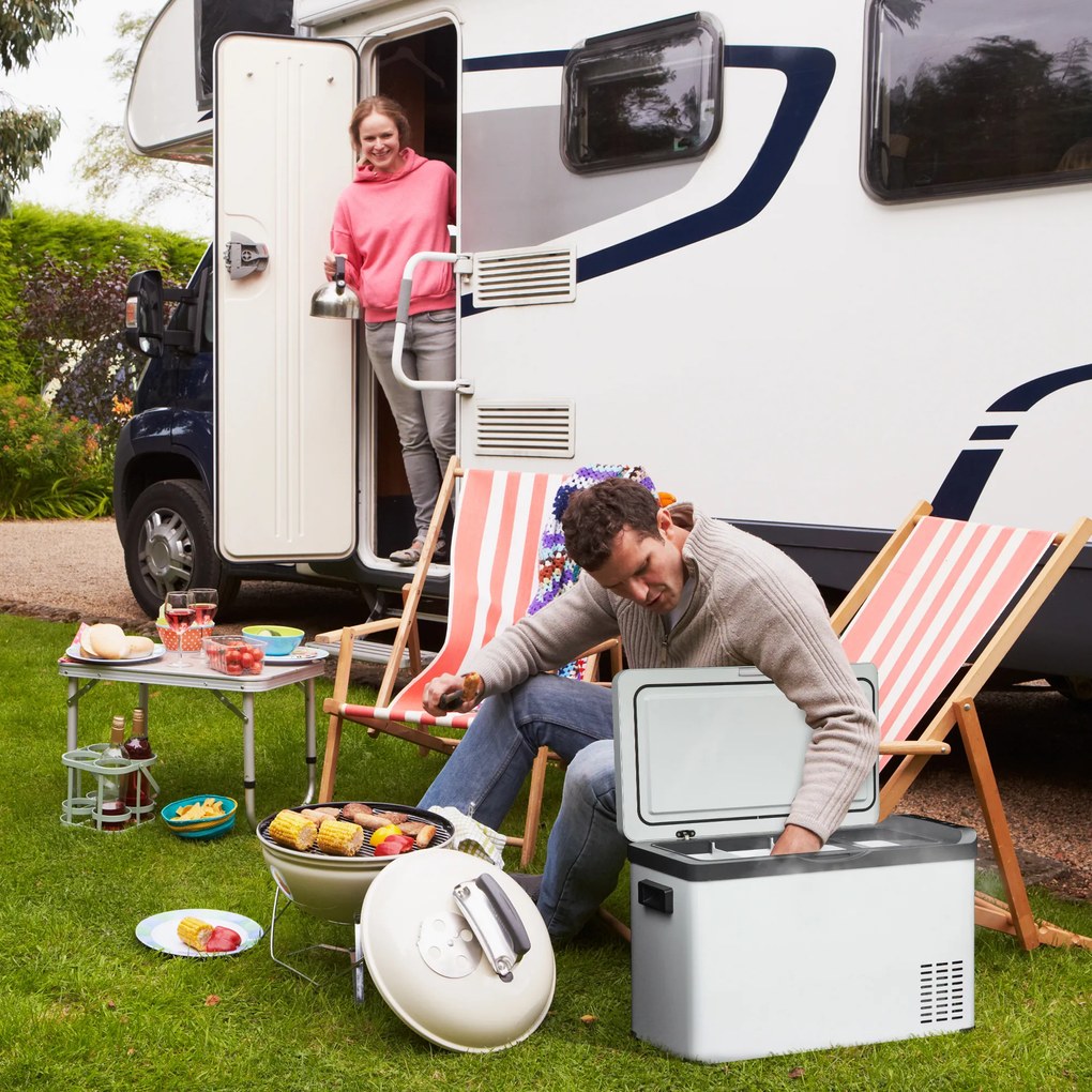 Outsunny Geleira de Compressor 30L Geleira Portátil de Carro CC 12V/24V e CA 110-240V até -22 ℃ com Tela Tátil e Alças para Barco Caminhão 61x32x40cm Branco