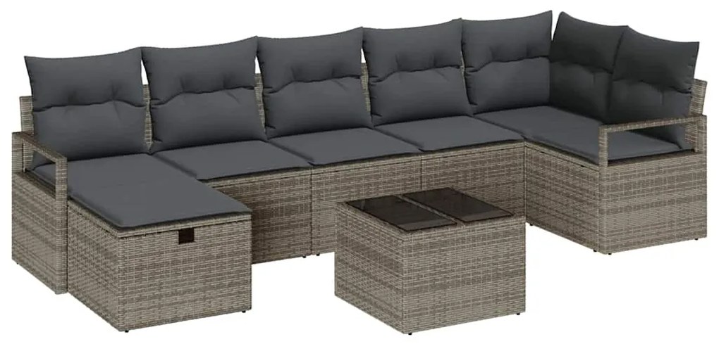 Conjunto de Sofá de Jardim de 8 Peças com Almofadas Cinza Rattan Polié