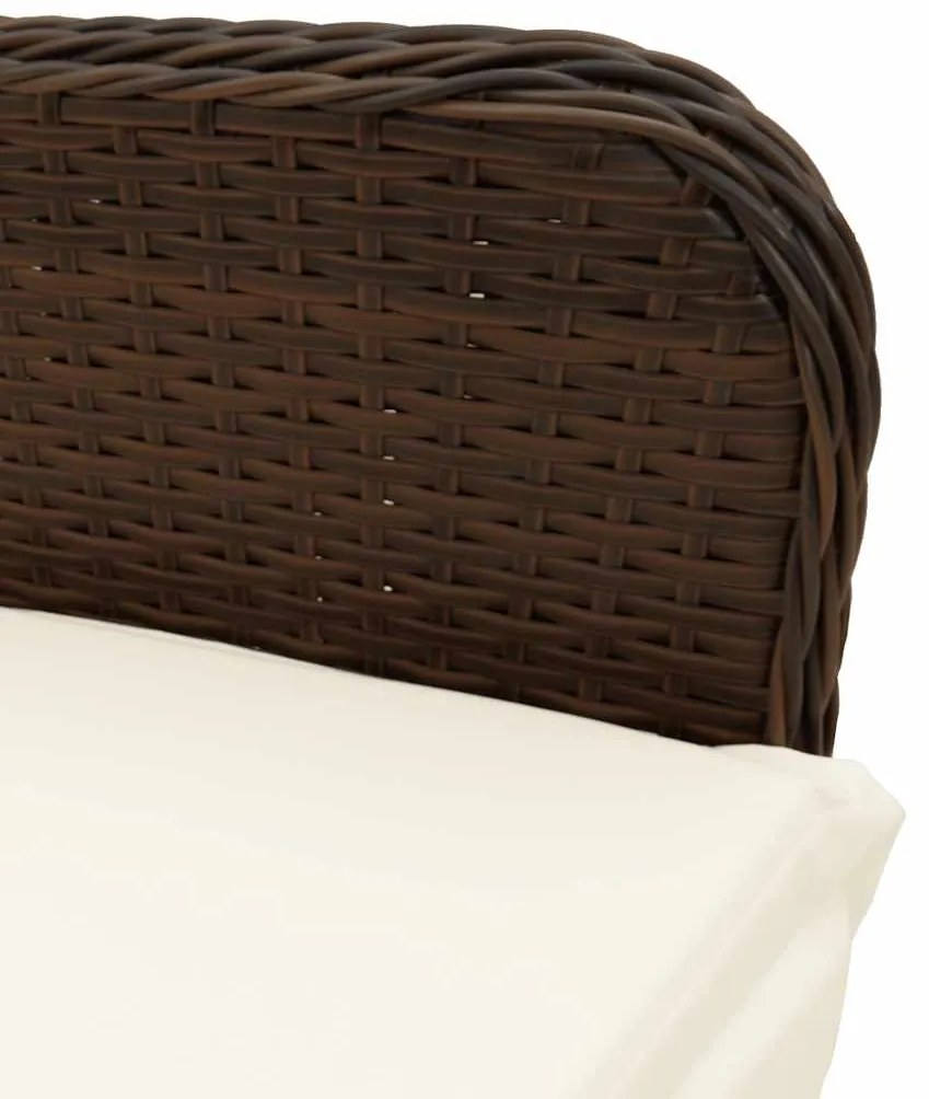 3 pcs conjunto bistrô de jardim c/ almofadões vime PE castanho