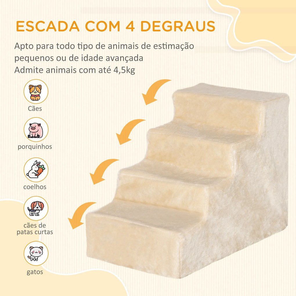 Escada para Animais de Estimação com 4 Degraus 2 em 1 com Capa Removível e Lavável Escada 60x35x44 cm Bege