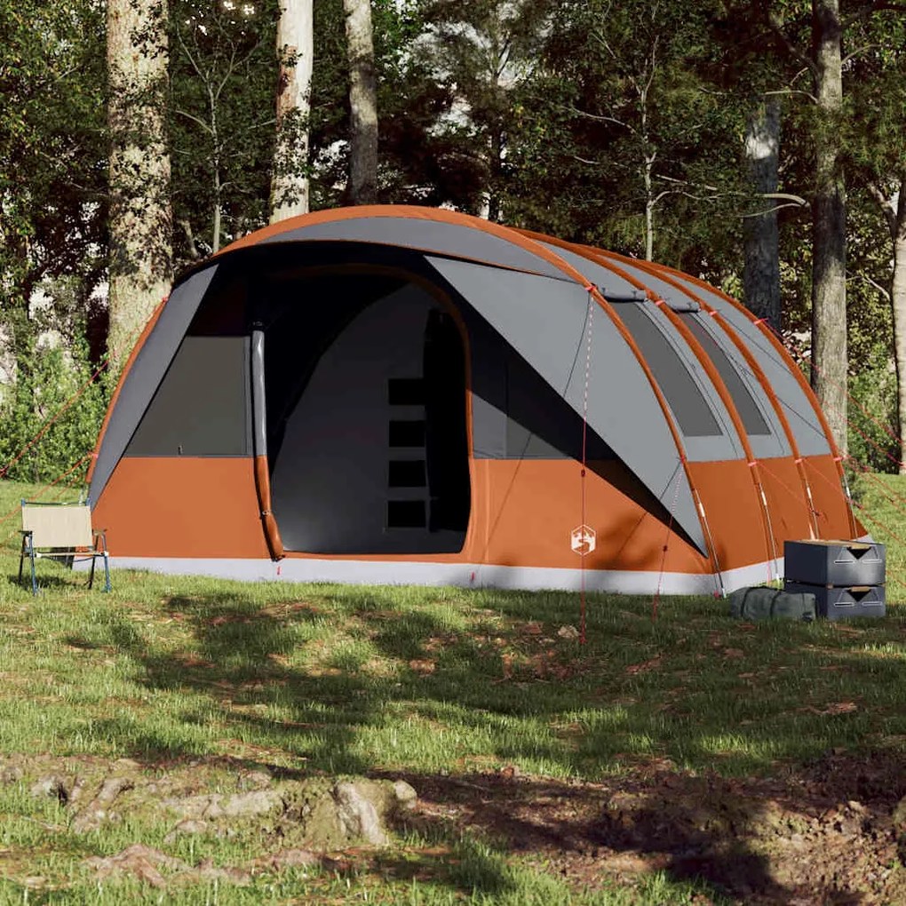 Tenda familiar túnel p/ 7 pessoas impermeável cinzento/laranja