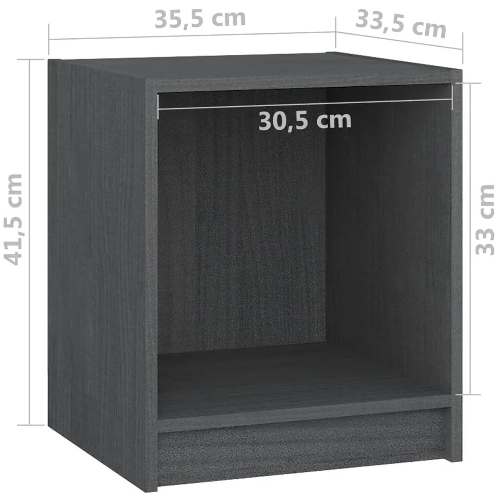 Mesas de cabeceira 2 pcs 35,5x33,5x41,5 cm pinho maciço cinza