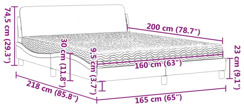 Cama com colchão 160x200 cm veludo cinzento-claro