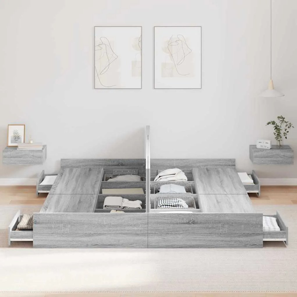 Estrado de cama com arrumação Sonoma cinzento 200 x 200 cm