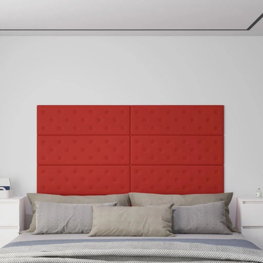 vidaXL Painel parede 12 pcs 90x30 cm couro art. 3,24 m² vermelho tinto