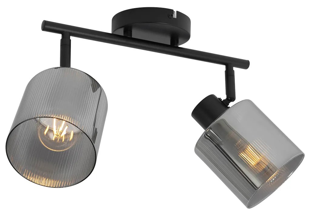 Candeeiro de teto preto com vidro fumê 2 luzes ajustáveis - Laura Art Deco