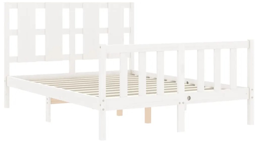 Estrutura de cama com cabeceira 140x190cm madeira maciça branco