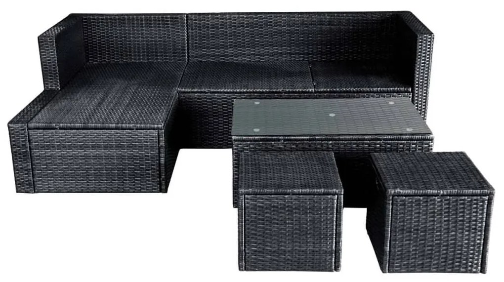 4 pcs conjunto lounge de jardim c/ almofadões vime PE preto