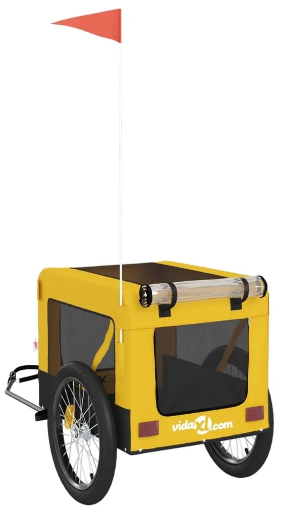 Reboque bicicleta p/ animais tecido oxford/ferro amarelo/preto