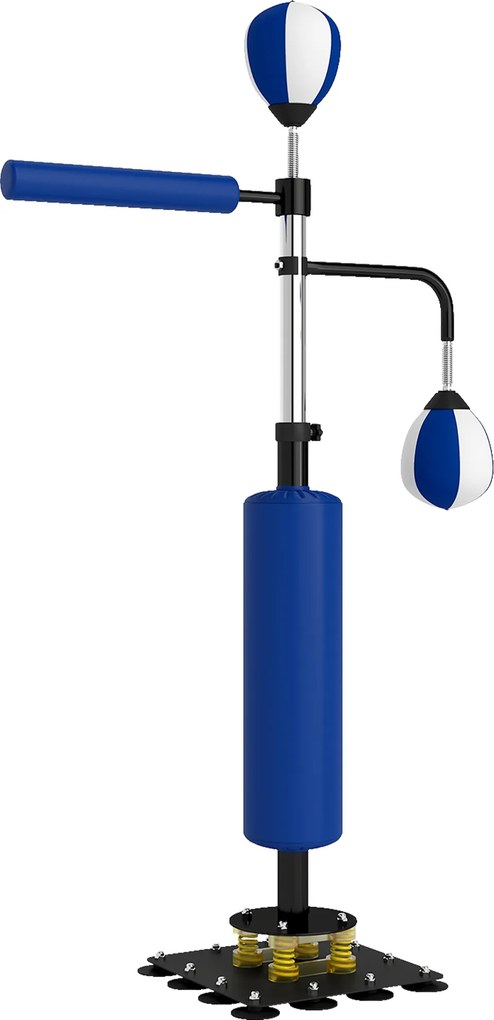 SPORTNOW Suporte para saco, dois Speedballs, haste giratória, almofada de chute, altura ajustável, aço, 107 x 36 x 140-205 cm, Azul | Aosom Portugal