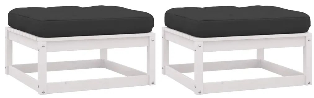 Apoio de pés p/ jardim c/ almofadões 2 pcs pinho maciço branco