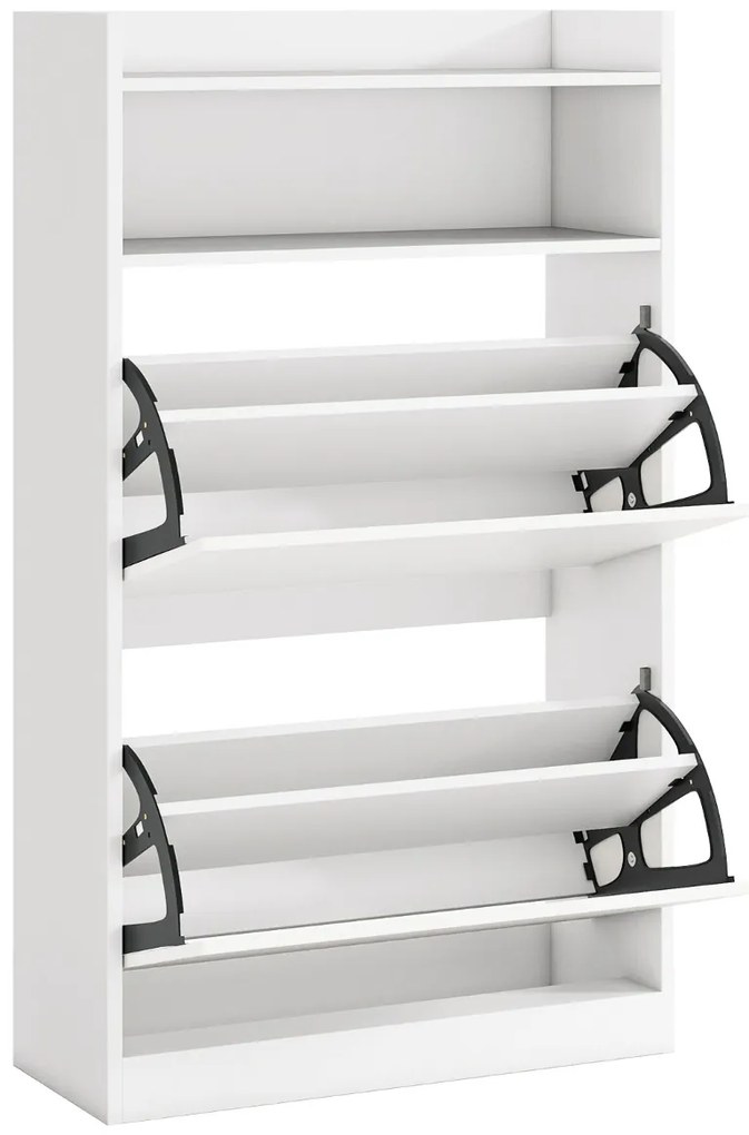 Sapateira 60 x 24 x 102 cm com 2 gavetas rebatíveis e espaço de arrumação aberto para corredor ou sala de estar Branco
