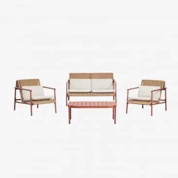 Conjunto De Jardim Com Sofá De 2 Lugares, 2 Poltronas E Mesa De Centro Em Alumínio E Rattan Sintético Duroli Terracota - Sklum
