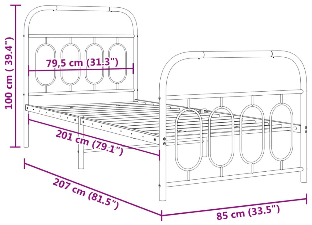 Estrutura de cama com cabeceira e pés 80x200 cm metal preto