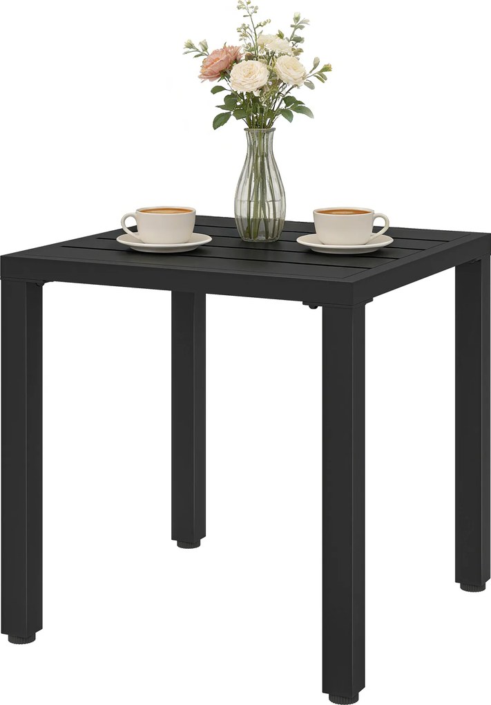Mesa de jardim quadrada 45 C x 45 P x 45,5 A cm, mesa de terraço, estrutura em metal, para interior e exterior, para varanda, alpendre, pátio, preta