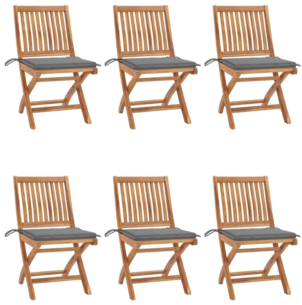vidaXL Cadeiras de jardim dobráveis c/ almofadões 6 pcs teca maciça