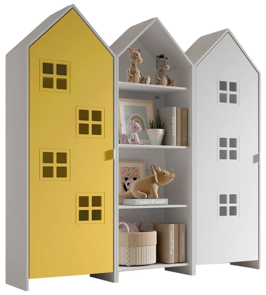 Conjunto 2 armarios Guarda Roupa infantil + estante infantil coleção CASAMI Branca e Amarelo