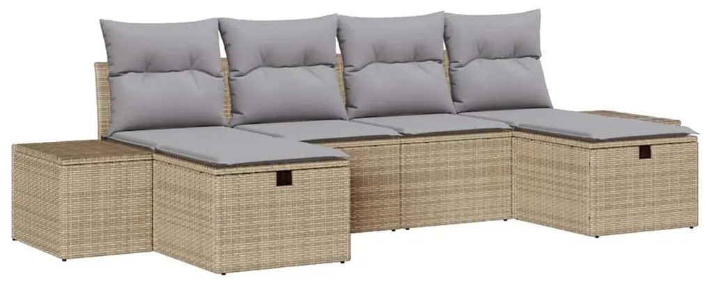 Conjunto de Sofá de Jardim 6 Peças com Almofadas em Rattan Beige