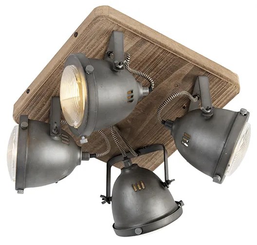 LED Candeeiro de teto inteligente em aço com madeira incl. 4 GU10 WiFi - Emado Industrial