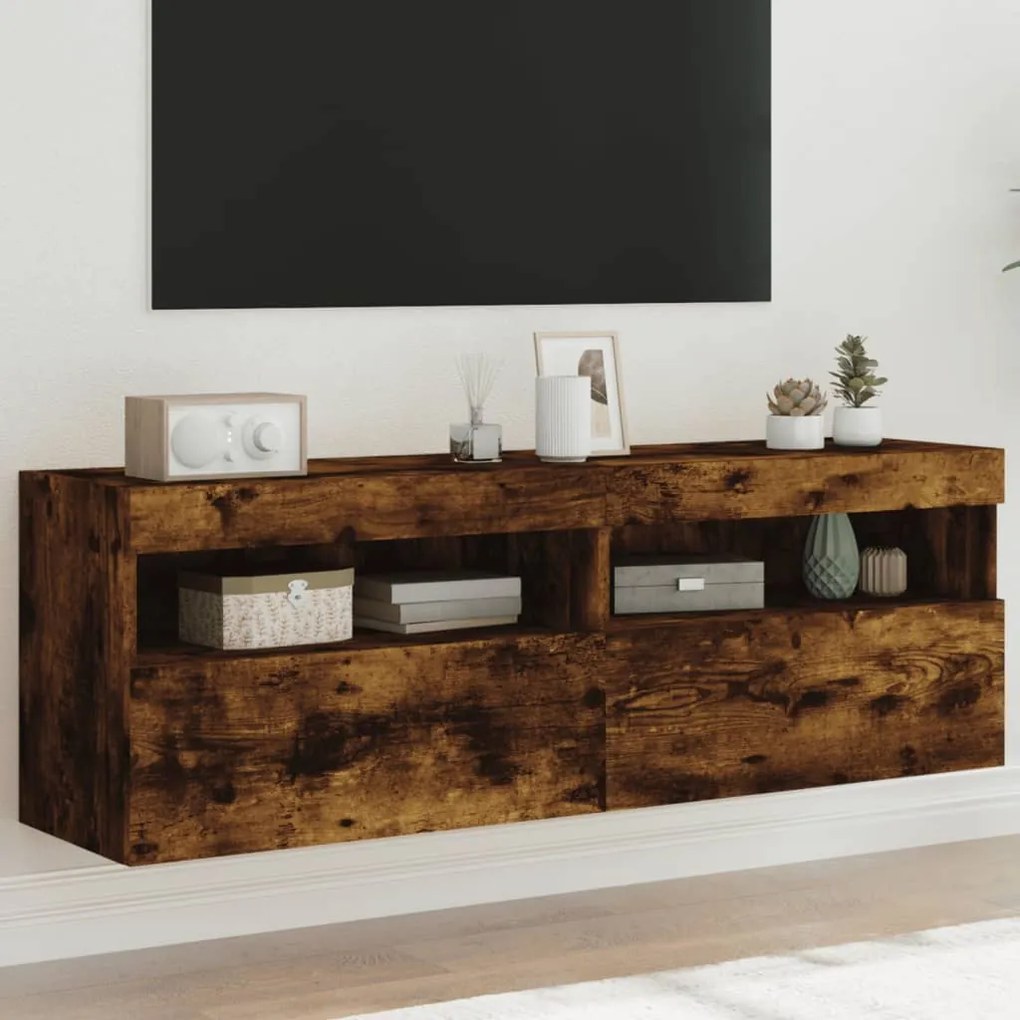 vidaXL Móveis de parede para TV com luzes LED 2 pcs carvalho fumado