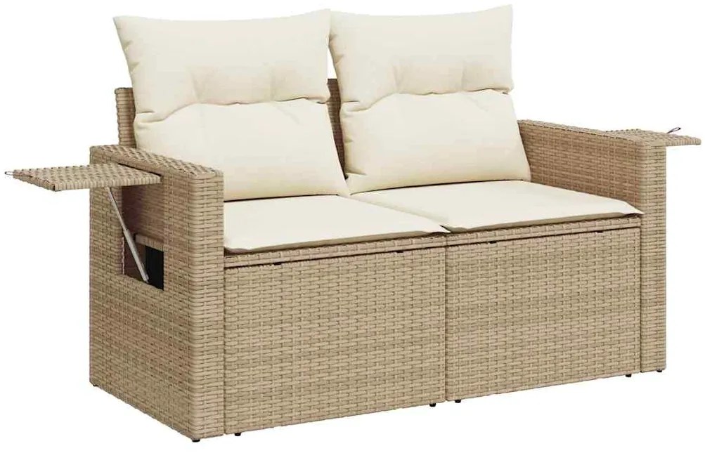 7 pcs conjunto de sofás p/ jardim com almofadões vime PE bege