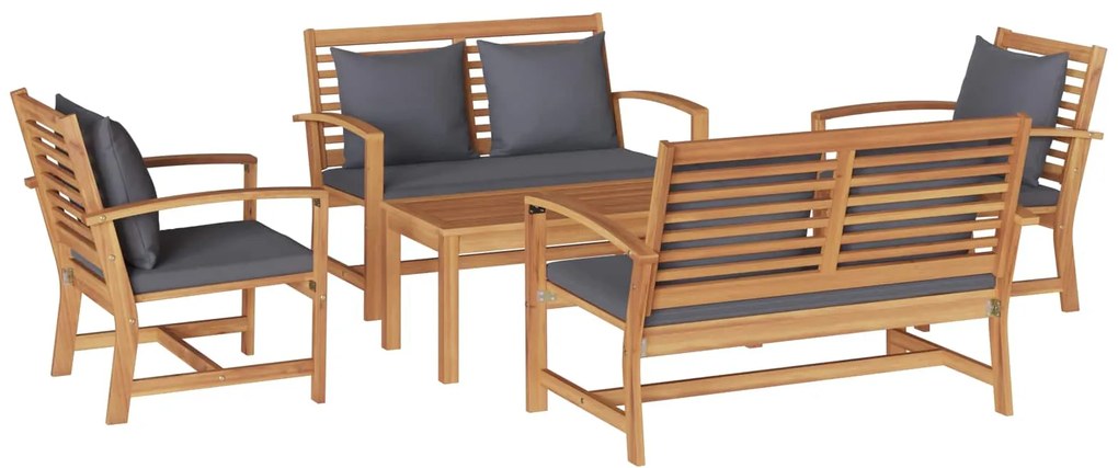 vidaXL Conjunto de Sofá de Jardim 5 pcs Natural Madeira de Teca Sólida