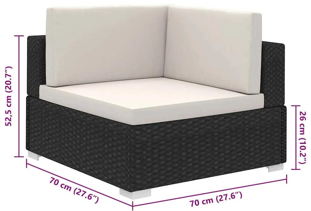 8 pcs conjunto lounge de jardim c/ almofadões vime PE preto