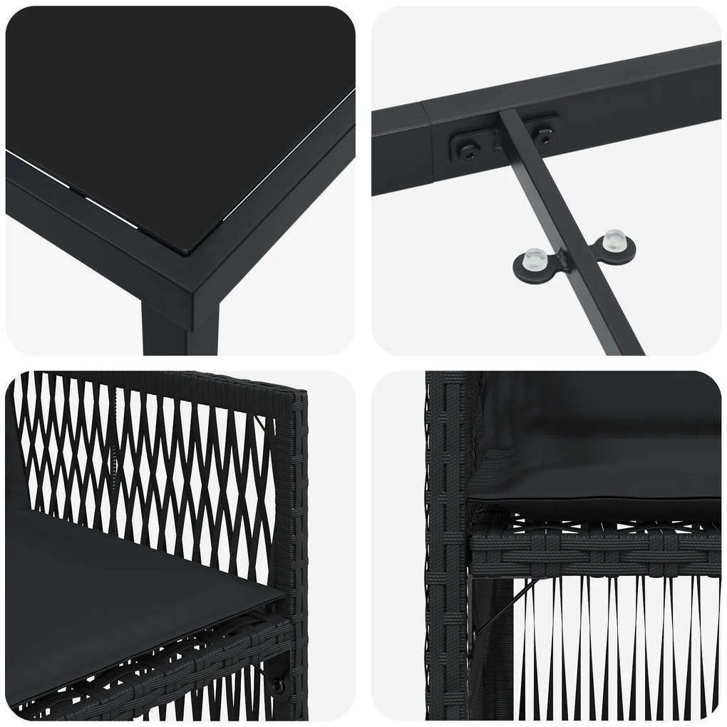 Conjunto de Jantar de 5 Peças para Jardim com Almofadas Preto Polyratt