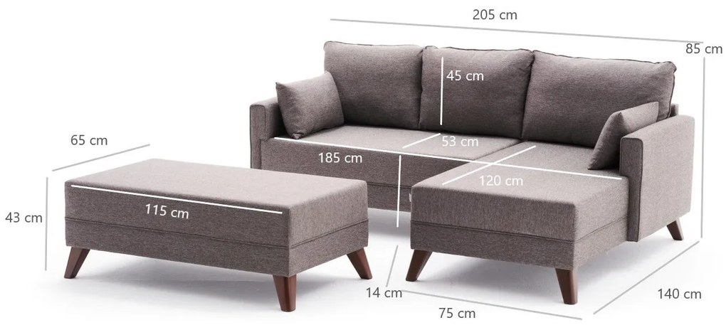 Sofá-Cama de Canto Bella – Castanho – 205 x 85 x 81 cm
