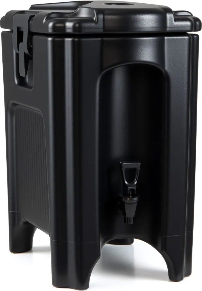 Dispensador bebidas térmico de 16,5 L com torneira antigotejamento e pega de transporte 46 x 30 x 51 cm para campismo, festas e catering Preto