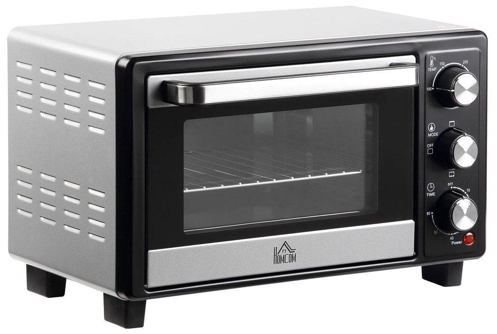 HOMCOM Mini Forno 16L com 3 Modos de Aquecimento Temperatura até 230°C Temporizador 60 Minutos 44x32x28,1 cm Prata | Aosom Portugal