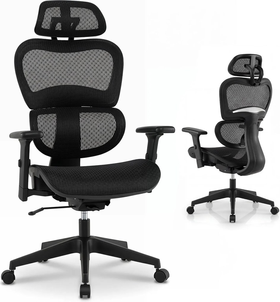 Cadeira de Escritório Ergonómica, 69,5 x 70 x 115-123 cm, Encosto Reclinável, Preto