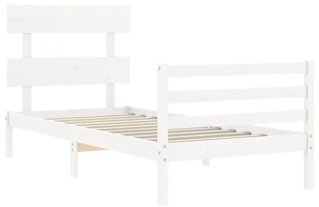 Estrutura de cama com cabeceira 100x200cm madeira maciça branco