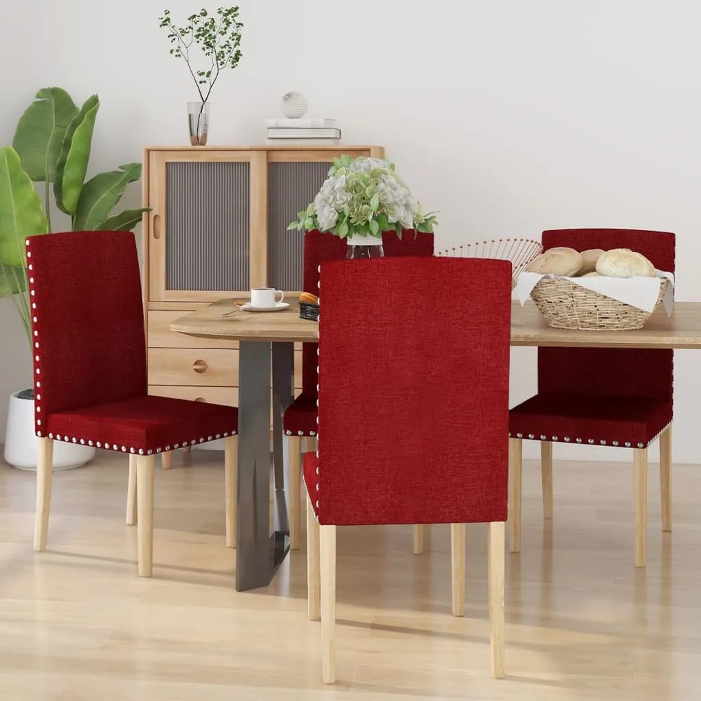 vidaXL Cadeiras de jantar 4 pcs tecido vermelho tinto