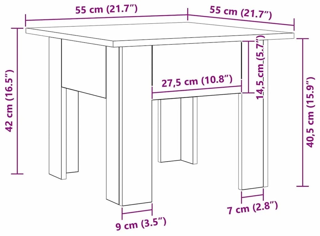 Mesa de centro Carvalho preto 55 x 55 x 42 cm