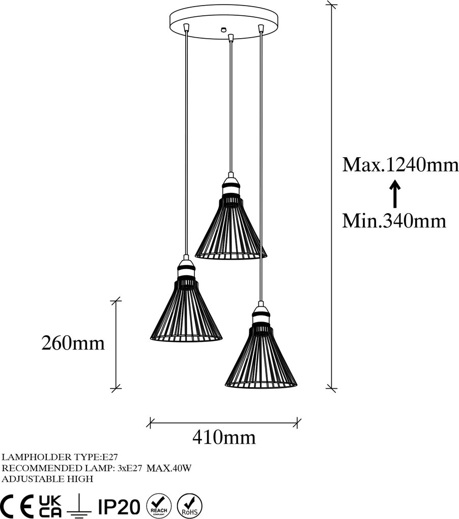 Chandelier Rozye – Dourado Brilhante – 41 x 41 x 124 cm