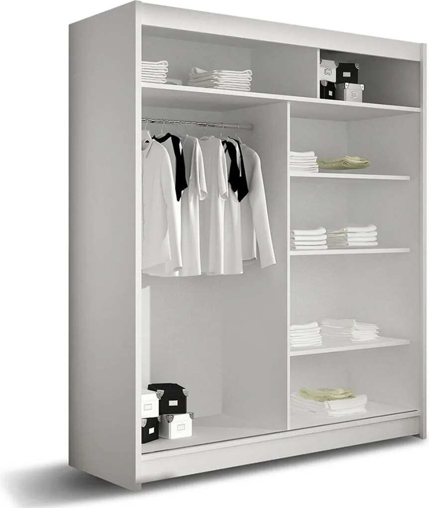 Roupeiro Closico Camera V, Branco, 200x150x58cm, 115 kg, Portas para roupeiro: Deslizante, Número de prateleiras: 5, Número de prateleiras: 5