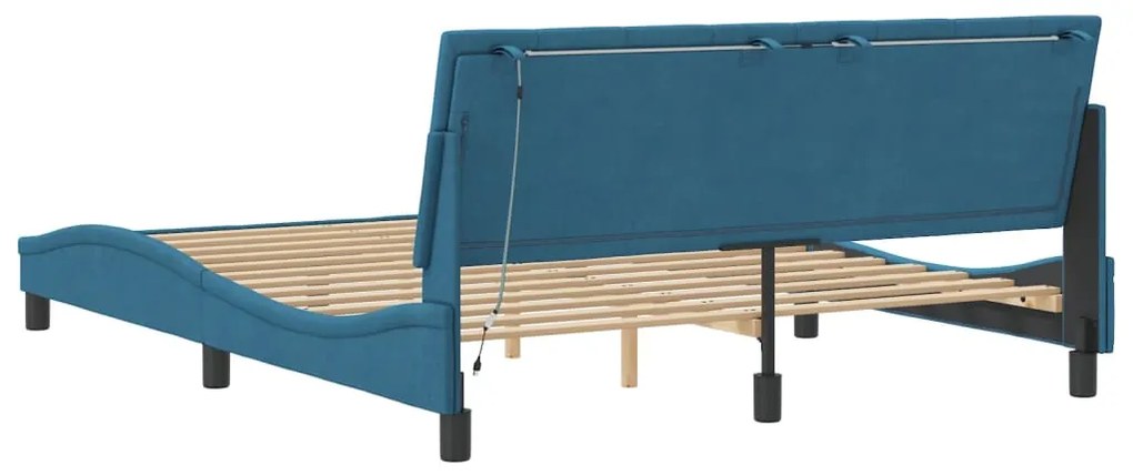 Estrutura de cama c/ luzes LED 160x200 cm veludo azul