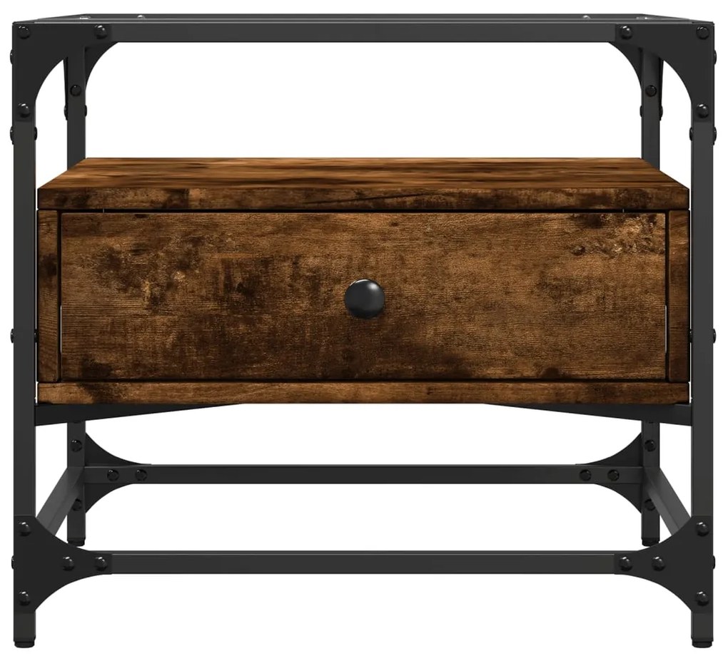Mesa de centro c/ topo de vidro 50x50x45 cm carvalho fumado aço
