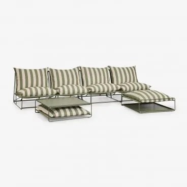 Conjunto De Jardim Com Sofá Modular De 4 Peças, Mesa Auxiliar E Puff Convertíveis Amaro Tapioca Beige - Verde Azeitona Profundo - Sklum