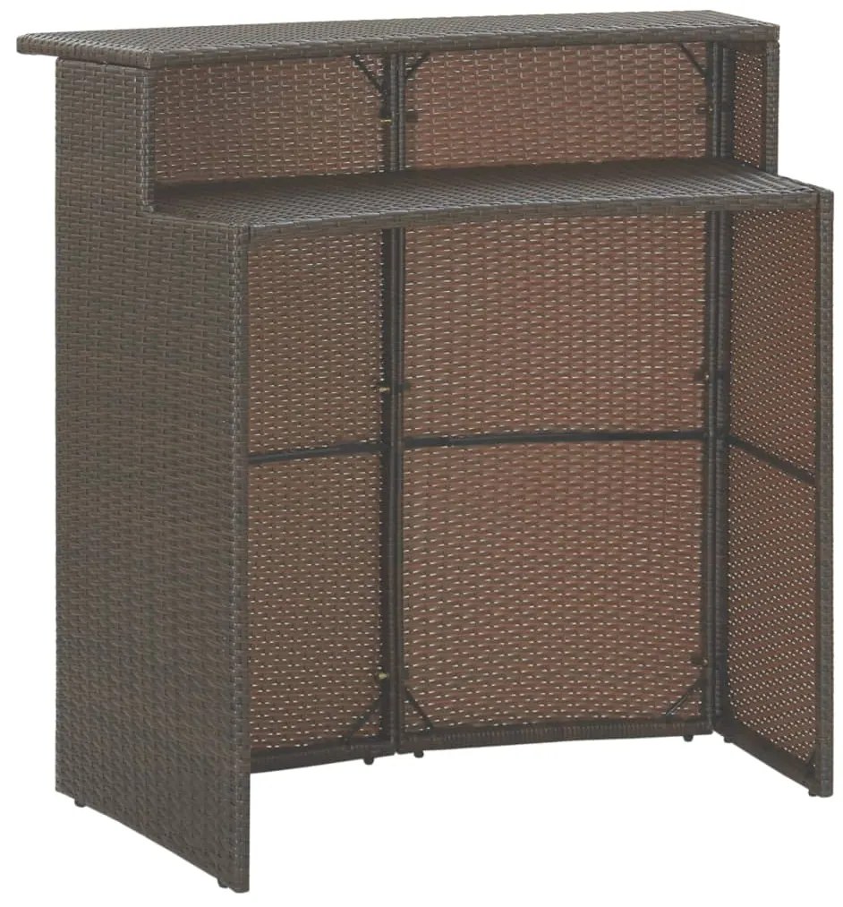 3 pcs conjunto de bar p/ jardim com almofadões vime PE castanho