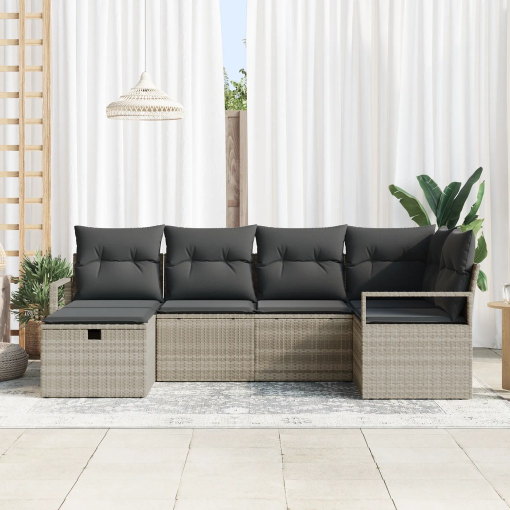 Conjunto Sofá Jardim vidaXL Almofadas Cinza Claro Rattan Poliéster, So