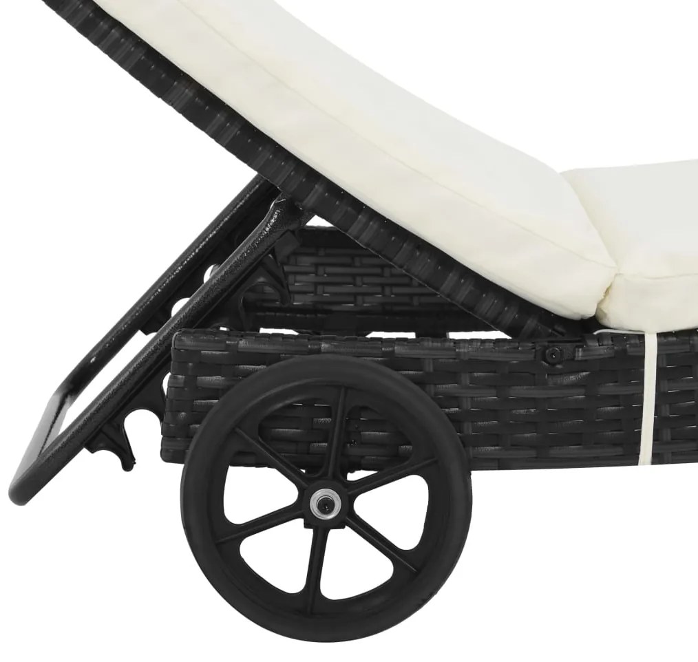 Espreguiçadeiras com rodas e almofadões 2 pcs vime PE preto