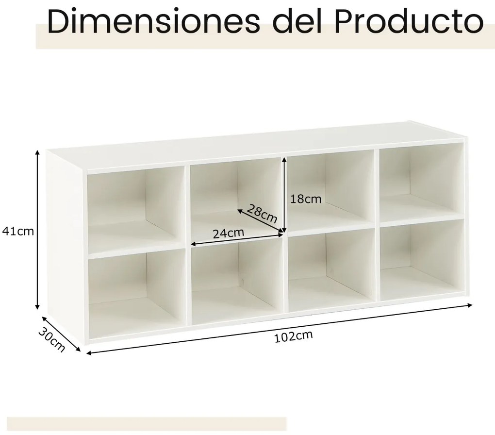 Banco sapateira com 8 cubos Armário de arrumação Estante de entrada Sala de estar Quarto Estante Carga 230 kg Branco