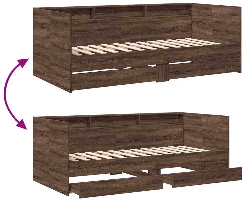 Sofá-cama com gavetas sem colchão 90x190 cm carvalho castanho