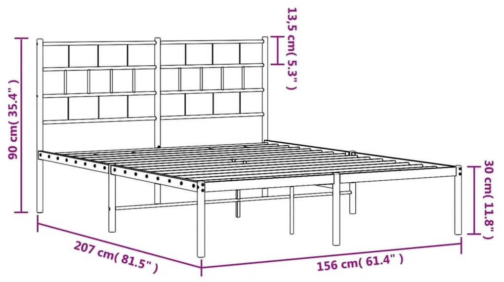 Estrutura de cama em metal com cabeceira 150x200 cm preto